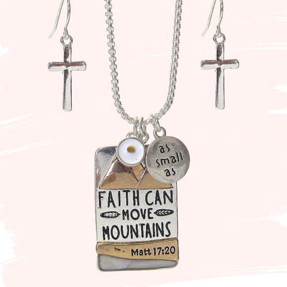 BohoGrow Studio Jewelry - Faith Can Move Mountains Religious Magnetic Charm Necklace Earrings SET NEW